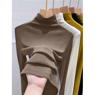 180克螺纹半高领打底衫女新款春秋冬时尚长袖t恤修身德绒内搭上衣