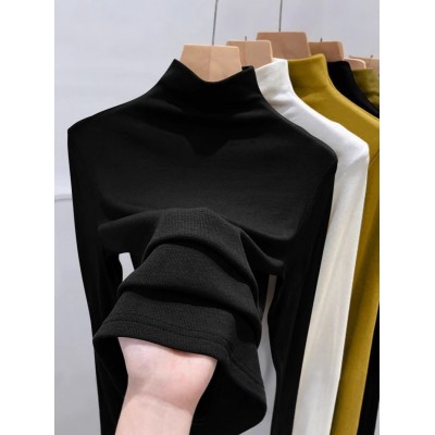 180克螺纹半高领打底衫女新款春秋冬时尚长袖t恤修身德绒内搭上衣图2