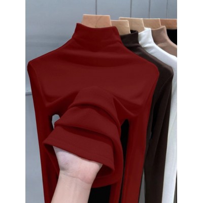 180克螺纹半高领打底衫女新款春秋冬时尚长袖t恤修身德绒内搭上衣图5