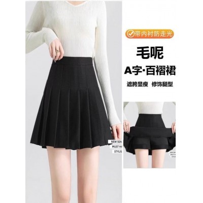2025秋冬新款毛呢百褶裙a字半身裙高腰短裙显瘦图4