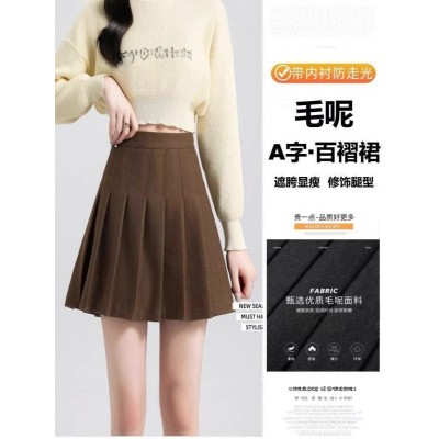 2025秋冬新款毛呢百褶裙a字半身裙高腰短裙显瘦图3