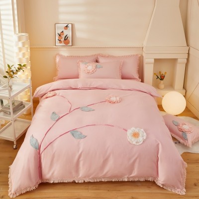 跨境亚马逊盘花花卉流苏花边被套家纺床上用品三件套外贸批发工厂 30套图3