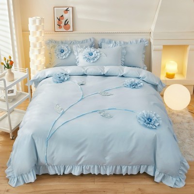 跨境亚马逊盘花花卉流苏花边被套家纺床上用品三件套外贸批发工厂 30套图2