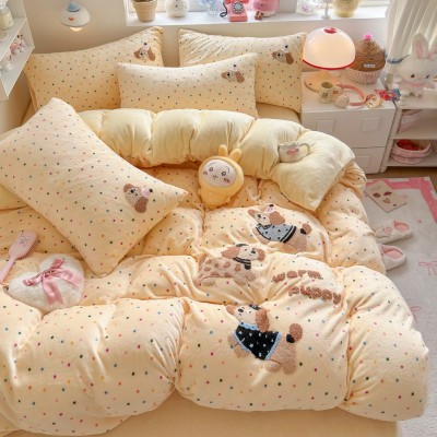 南通家纺冬天加厚牛奶床上四件套珊瑚绒被套床单a类三件套加绒 1套