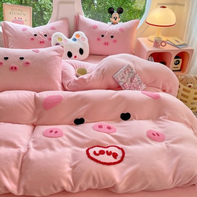 南通家纺冬天加厚牛奶床上四件套珊瑚绒被套床单a类三件套加绒 1套图3