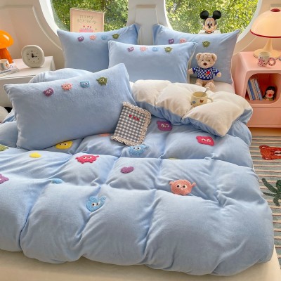 南通家纺冬天加厚牛奶床上四件套珊瑚绒被套床单a类三件套加绒 1套图4