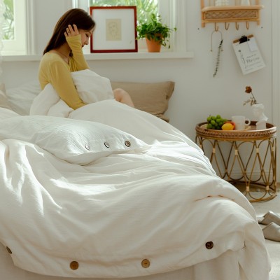 天锚同款日式简约四件套水洗纯棉全棉被套床单款床笠床上用品春秋 1套图4