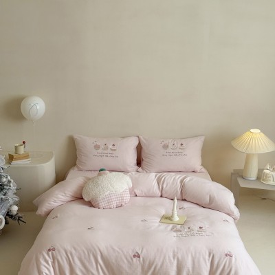 2025新款秋冬款全棉皱皱纱精密刺绣系列四件套-香草甜铺 1.5m床单 1件图2