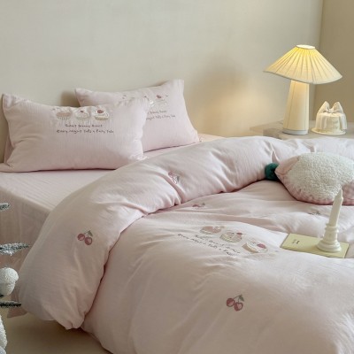 2025新款秋冬款全棉皱皱纱精密刺绣系列四件套-香草甜铺 1.5m床单 1件图5