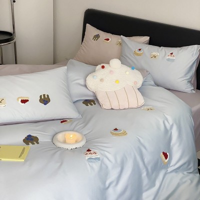 ins可爱卡通100支纯棉新疆长绒棉四件套裸睡柔软床单被套床上用品 1套