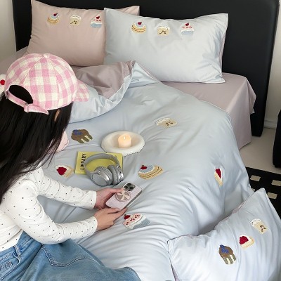 ins可爱卡通100支纯棉新疆长绒棉四件套裸睡柔软床单被套床上用品 1套图2