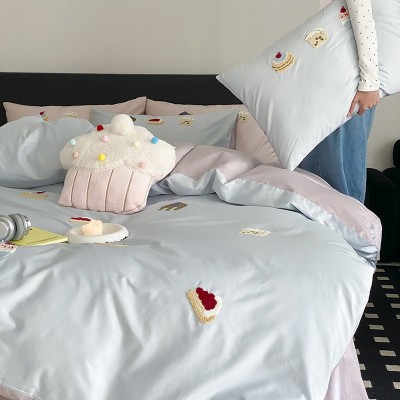 ins可爱卡通100支纯棉新疆长绒棉四件套裸睡柔软床单被套床上用品 1套图3