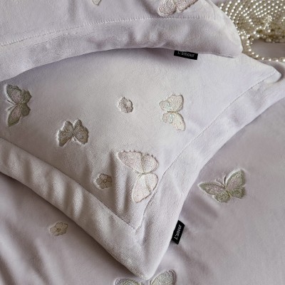 法式田园小清新蝴蝶刺绣高克重全消光牛奶绒保暖床品少女心四件套 1套图3