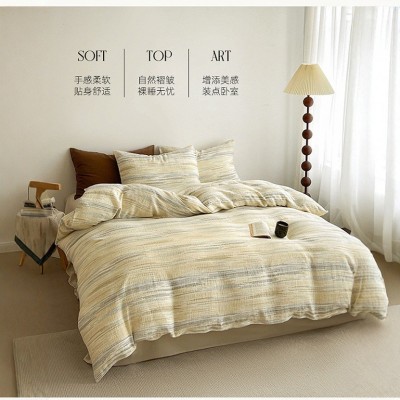 简约风条纹水洗棉四件套学生床单被套高级感纯棉三件套被罩床笠款 1套图3