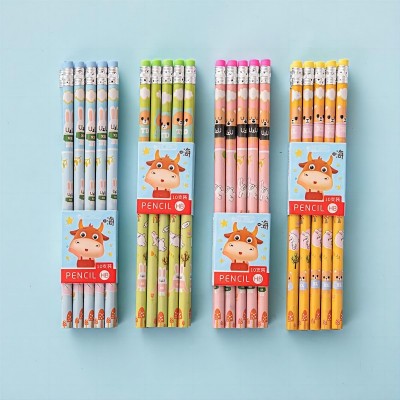 卡通少儿HB铅笔 一年级小学生写字考试用笔 带橡皮头儿童铅笔 10支