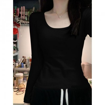 百搭秋冬上衣保暖德绒圆领T恤2025长袖女装春秋打底辣妹修身显瘦图2