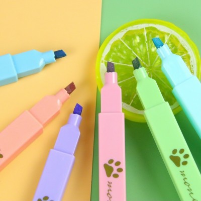 盒装猫爪荧光笔护眼柔和色斜头莹光笔小清新学生划线标记号笔 1盒图2