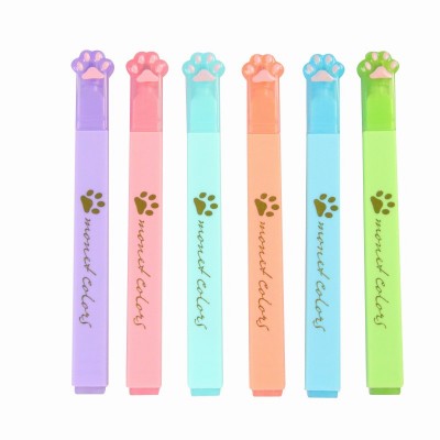 盒装猫爪荧光笔护眼柔和色斜头莹光笔小清新学生划线标记号笔 1盒图5
