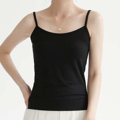 工厂直销春夏季百搭吊带背心女简单纯色修身弹性打底衫批发代发图3