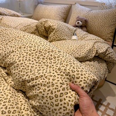 豹纹床上四件套水洗棉双层纱工艺柔软被套床单宿舍床品三件套 1件图4