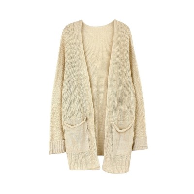 外贸跨境欧美亚马逊源头厂家 女式针织净色长袖开衫外套时尚毛衣图2