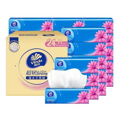 维达超韧M码100抽整箱抽纸原生木浆餐巾纸可湿水家用大包纸抽 2件图5