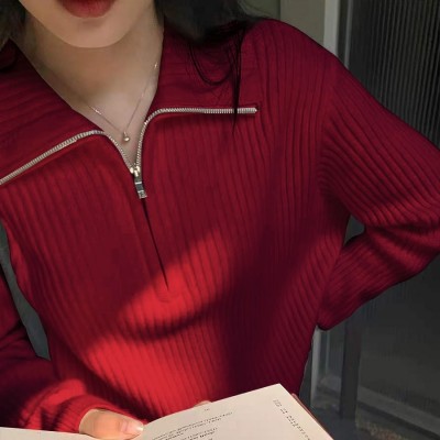 拉链内搭宽松针织衫女2024秋冬新款设计感小众打底洋气长袖上衣图2