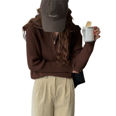 拉链内搭宽松针织衫女2024秋冬新款设计感小众打底洋气长袖上衣图4