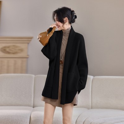 2025新款秋季韩系针织开衫极简风气质口袋宽松时尚百搭毛衣外套女图2