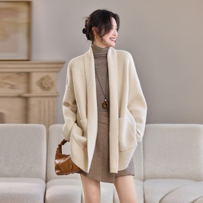 2025新款秋季韩系针织开衫极简风气质口袋宽松时尚百搭毛衣外套女