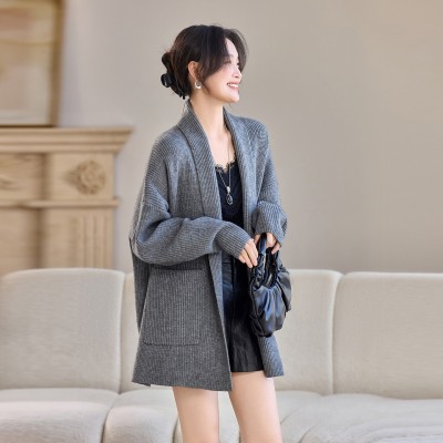 2025新款秋季韩系针织开衫极简风气质口袋宽松时尚百搭毛衣外套女图3