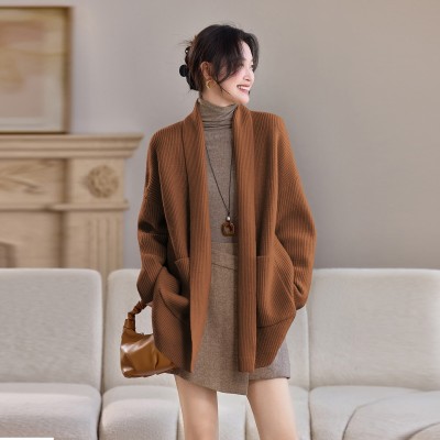 2025新款秋季韩系针织开衫极简风气质口袋宽松时尚百搭毛衣外套女图5