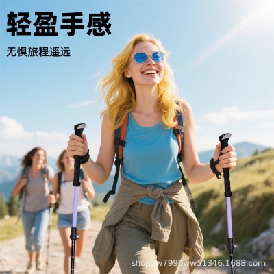户外登山杖内外锁超轻伸缩拐杖专业爬山装备棍男女儿童杖徒步手杖图2