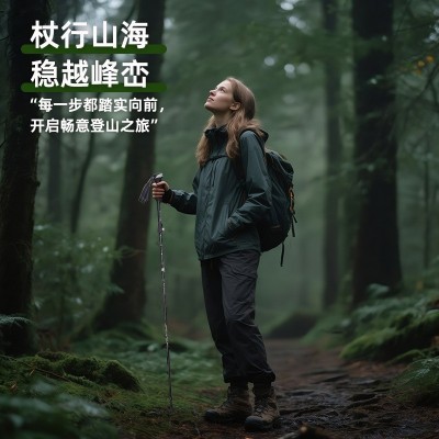 五节登山杖伸缩便携超轻铝合金野营徒步手杖户外登山爬山旅游装备图2