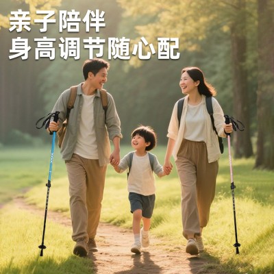 户外儿童登山杖伸缩铝合金徒步杖防滑手杖碳纤维拐杖超轻爬山装备图2