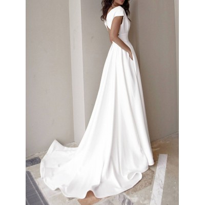 2024跨境裹胸款荷叶边红黑白色中腰纯色气质通勤长裙连衣裙晚礼服图3