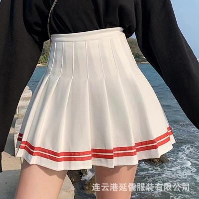 百褶裙女带安全裤条纹A字高腰显瘦减龄学院风半身裙学生JK短裙子图4