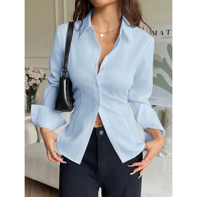 新款高级感修身收腰衬衣不规则衬衫辣妹百搭小众设计感别致上衣图3