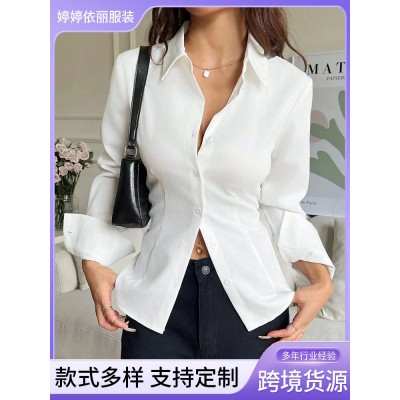 新款高级感修身收腰衬衣不规则衬衫辣妹百搭小众设计感别致上衣