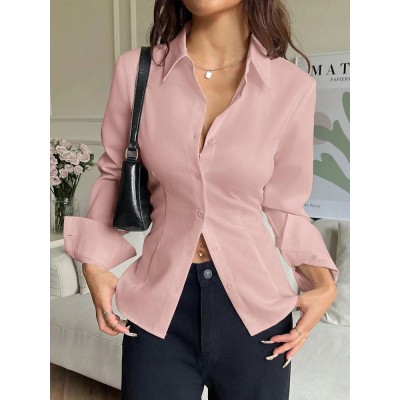 新款高级感修身收腰衬衣不规则衬衫辣妹百搭小众设计感别致上衣图2