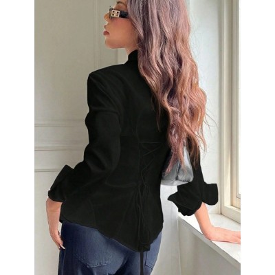 新款高级感修身收腰衬衣不规则衬衫辣妹百搭小众设计感别致上衣图4