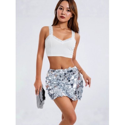 欧美风新款外贸跨境半裙性感反光亮片A字半身包臀辣妹超短迷你裙图2