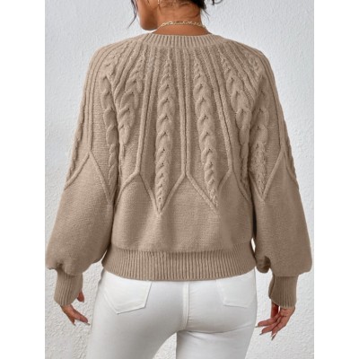 亚马逊套头圆领针织毛衣跨境外贸长袖麻花纯色秋冬百搭针织上衣女图2