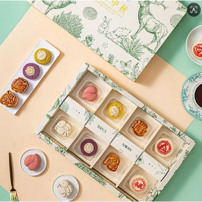 月饼礼盒装广式苏式五仁冰皮流心奶黄蛋黄莲蓉桃山皮月饼(好柿发生月饼礼盒8饼8味（红）)图3