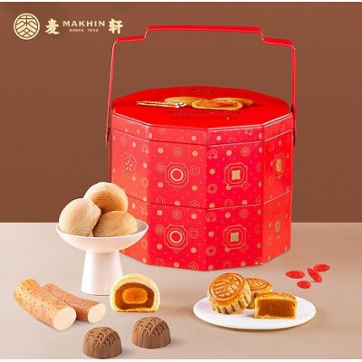 麦轩铁棍怀山药糕点礼盒680g手提三层蛋黄白莲蓉糕点广式中秋月饼