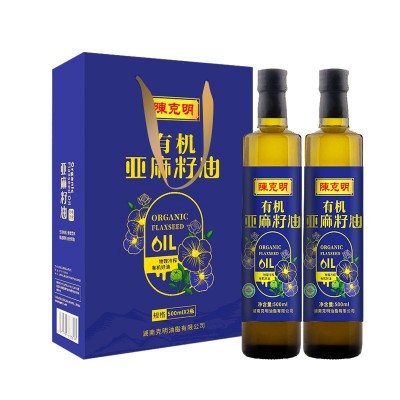 陈克明有机亚麻籽油一级冷榨500ml*2瓶礼盒团购批发厂家直销包邮 1盒图5