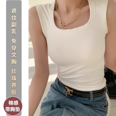 8814背心内搭无袖上衣夏季显穿薄款带胸垫吊带背心一体吊带美背女图2