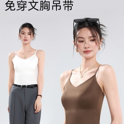 6617纯色吊带背心夏季薄款带胸垫一体式免穿文胸冰丝无痕美背6631图3