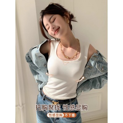 美背吊带背心女内搭2025春夏新款带胸垫免文胸无痕外穿上衣