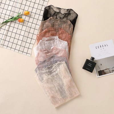 2020秋冬蕾丝打底衫女长袖半高领内搭镂空雪纺洋气性感网纱上衣图3